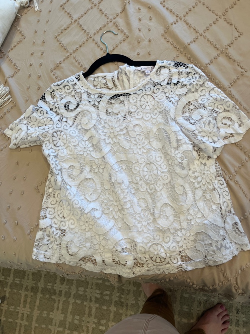 Nannette White Floral Lace Short Sleeve Blouse